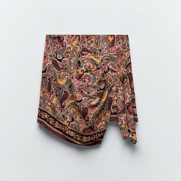 NWT! Zara Floral Paisley Print Wrap Tie Mini Skort size Medium - Picture 2 of 15